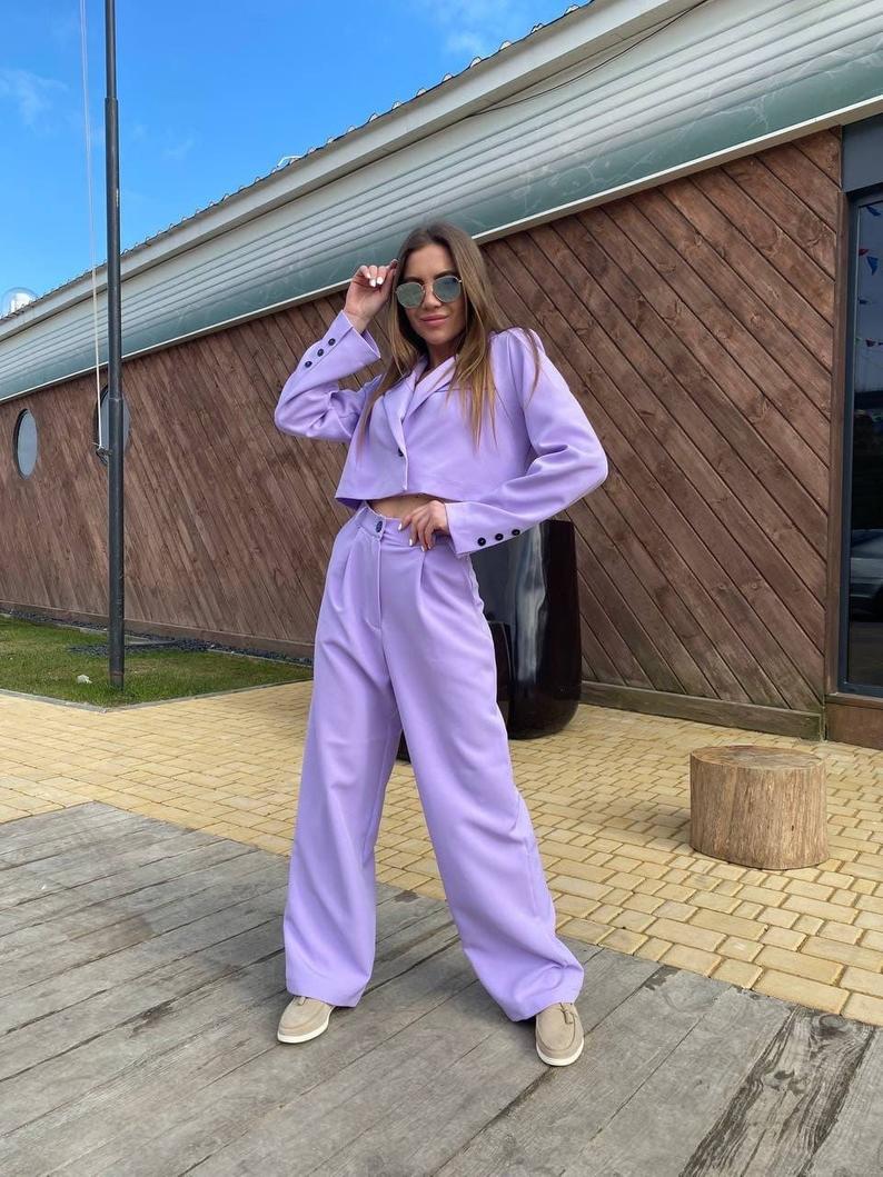 Fashion Purple Mother of the Bride Suits Women Ladies Evening Party Tuxedos Formal Work Wear For Wedding
