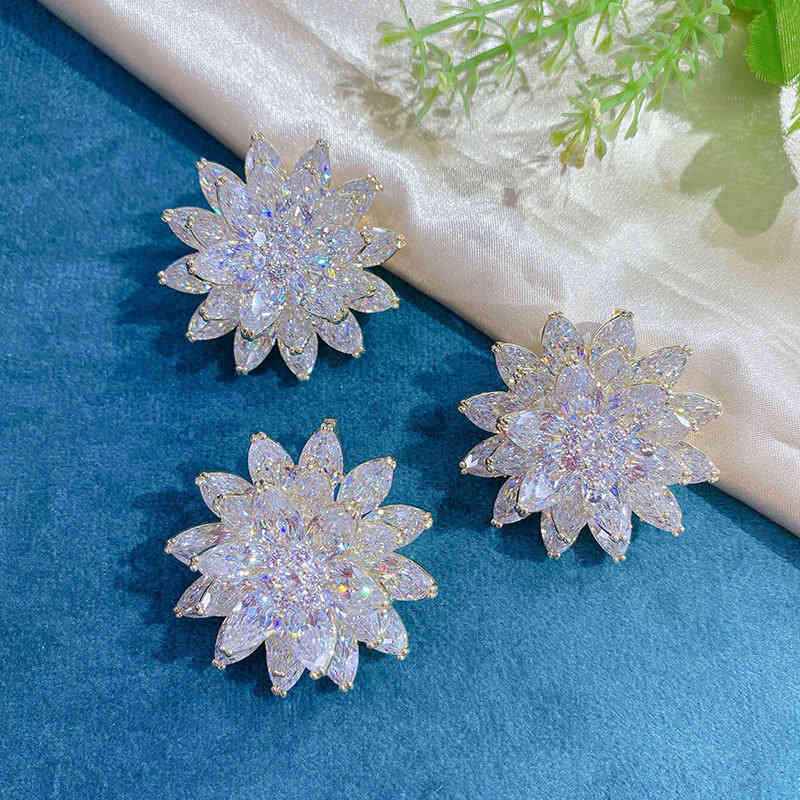 Glittering Crystal Zircon Brooch Pin Versatile Anti Light Buckle Snow Lotus Decorative Suit Neckline Accessories