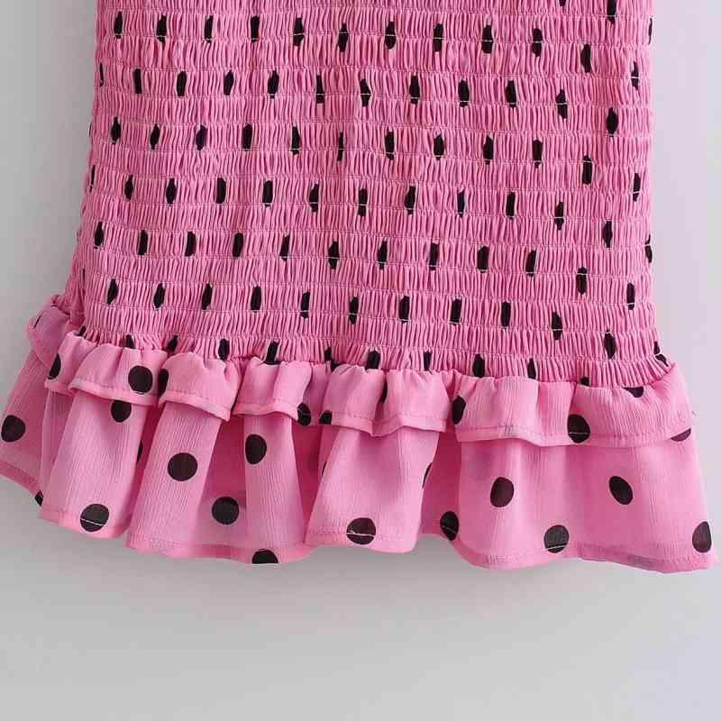 Spring Women Polka Dot Print Cascading Ruffle Hem Slim Mini Dress Female Lantern Sleeve Clothes Casual Lady Vestido D7368 210430