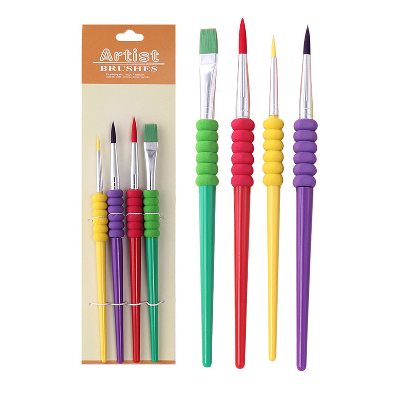 4Pcs/Set Plastic Handle Nylon Hair Watercolor Paint Pen Artist Paint Brush Children's Supplies Multi Purpose