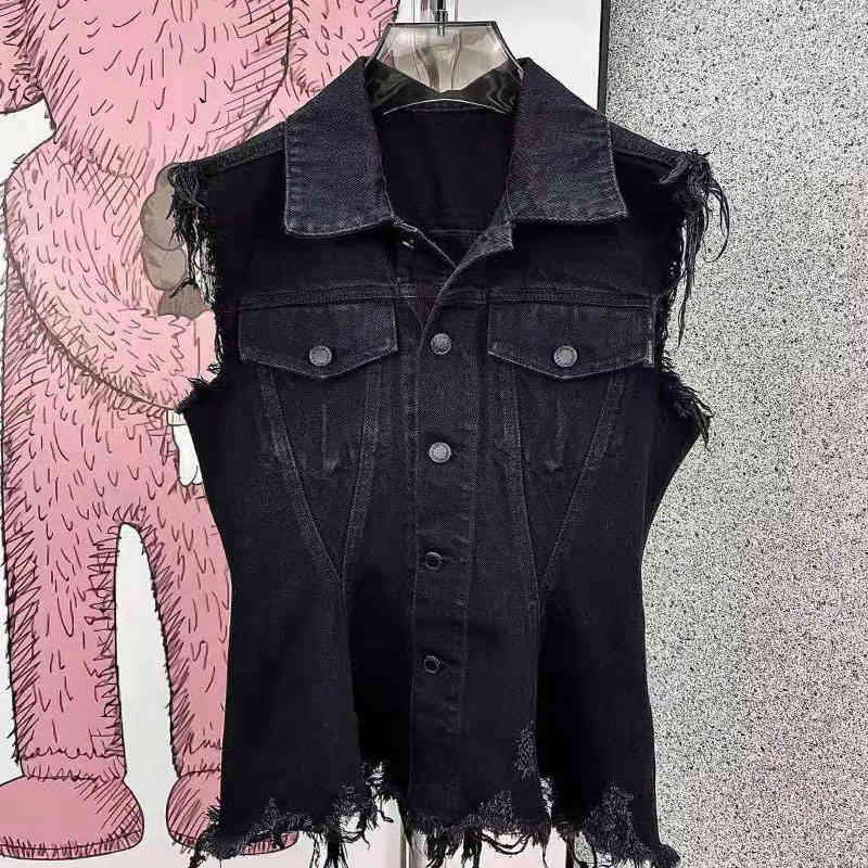 White Minimalist Patchwork Tassel Coat For Women Lapel Sleeveless Straight Coats Female Spring Fashion Clothes 210524