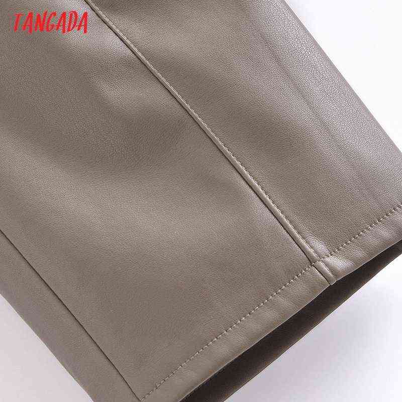 Tangada Women Faux Leather Pants Cargo Strethy Waist Trousers Female Casual QN210 211115