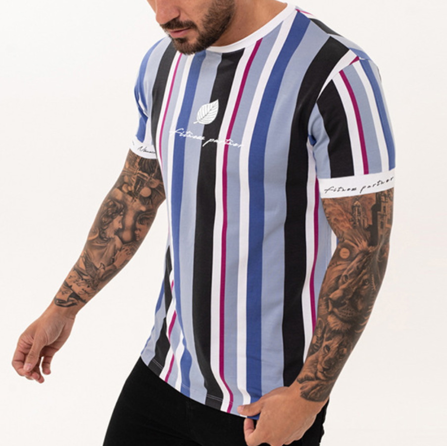 Men's New Casual T-Shirt Fashion Striped fitness Hip-Hop Short-Sleeved Street Clothing Sports Slim Tops, Color 6
Men's New Casual T-Shirt Fashion Striped fitness Hip-Hop Short-Sleeved Street Clothing Sports Slim Tops, Color 6