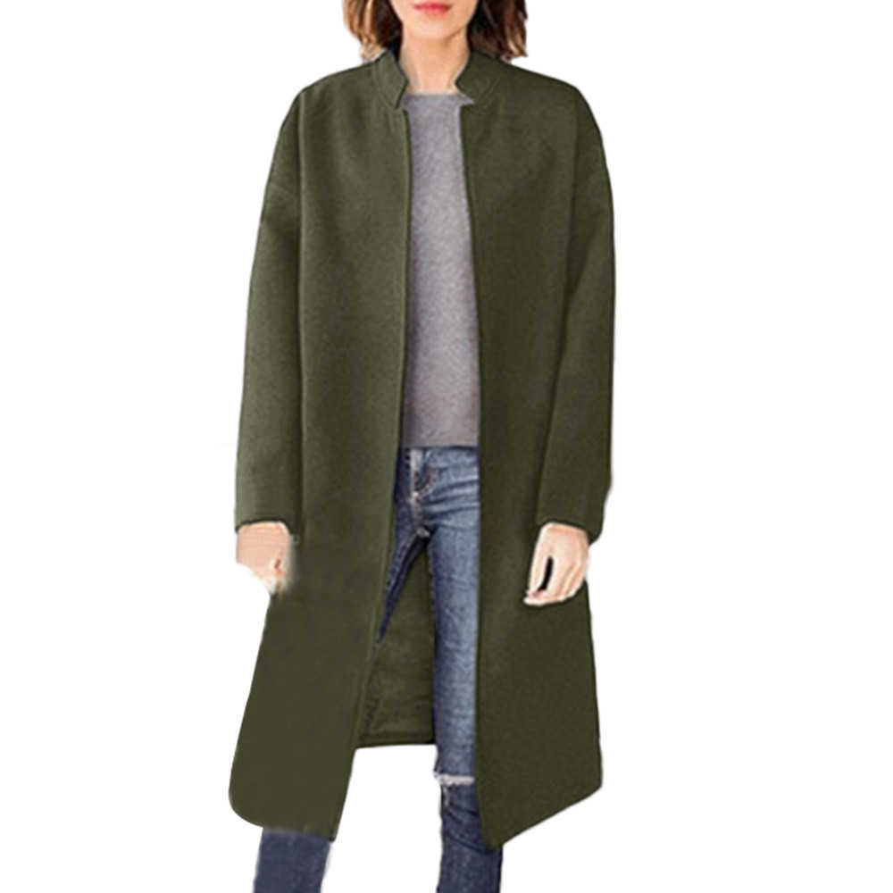 Women Blend Coat Winter Fashion Warm Stand Collar Wool Cardigan Jacket Casual Loose Parka Overcoat Plus Size Long Seleve Outwear 210526