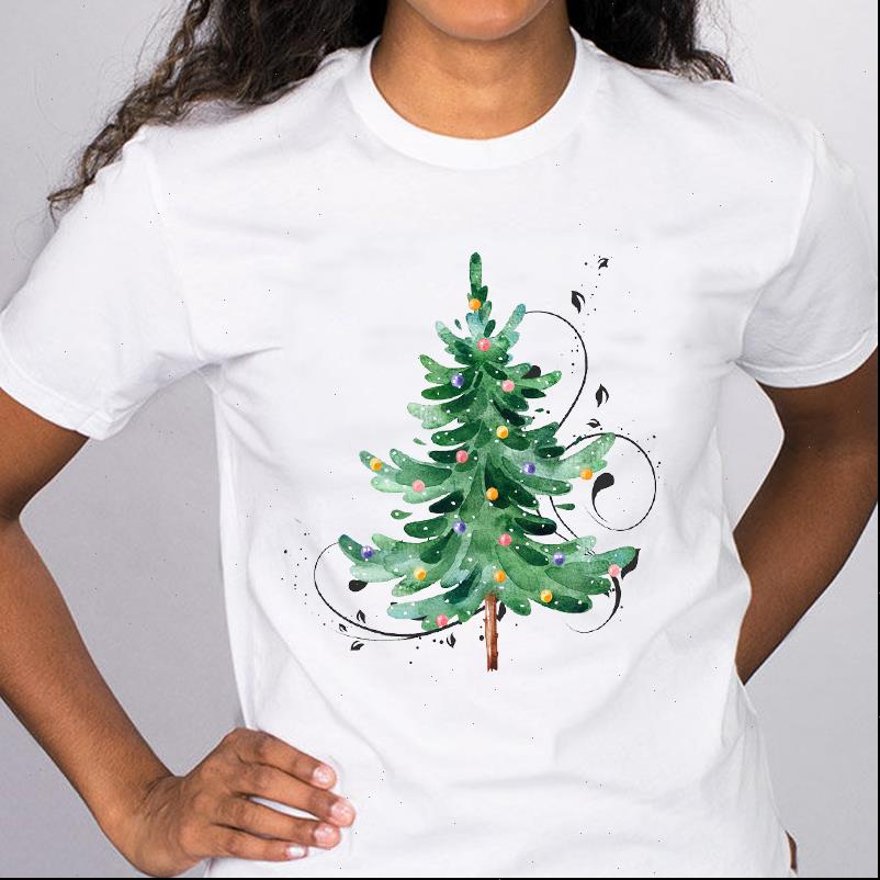 Women Graphic T Shirt Watercolor Tree Holiday Short Sleeve Printing Merry Christmas Tees Clothes Print Tops Lady Female, White 
Women Graphic T Shirt Watercolor Tree Holiday Short Sleeve Printing Merry Christmas Tees Clothes Print Tops Lady Female, White