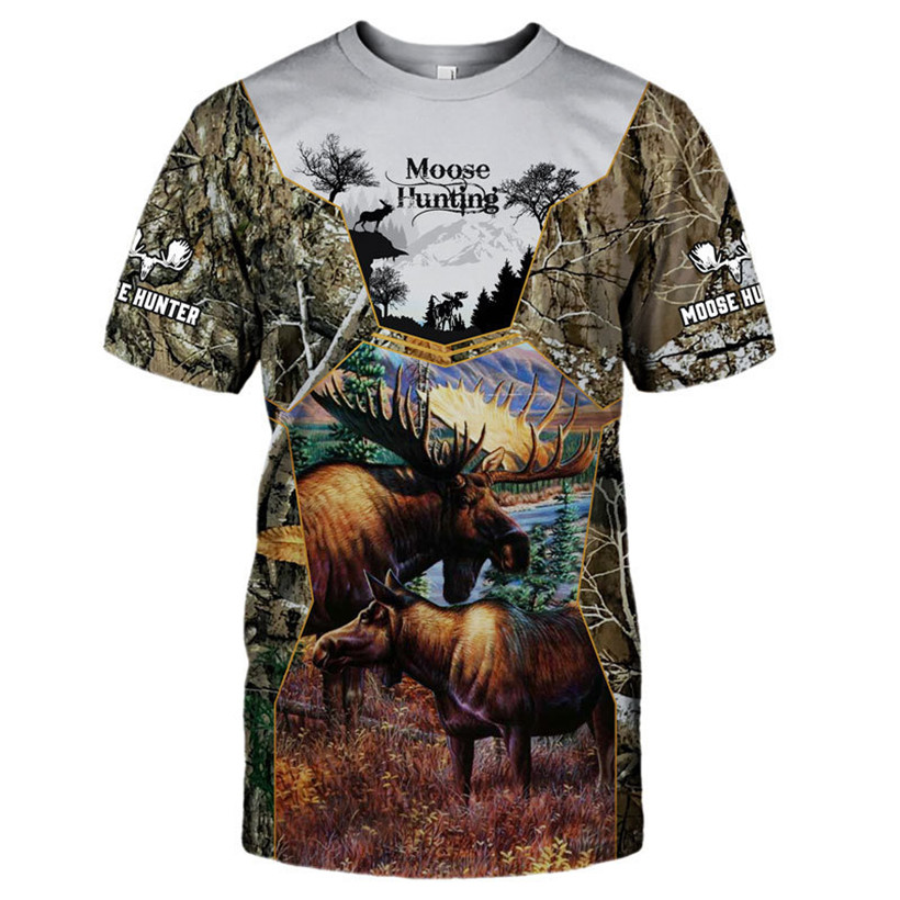 European and American fashion hunting men's T-shirt printing high quality T-shirt designer short sleeve T-shirt pullover round neck loose short sleeve Men's Clothing