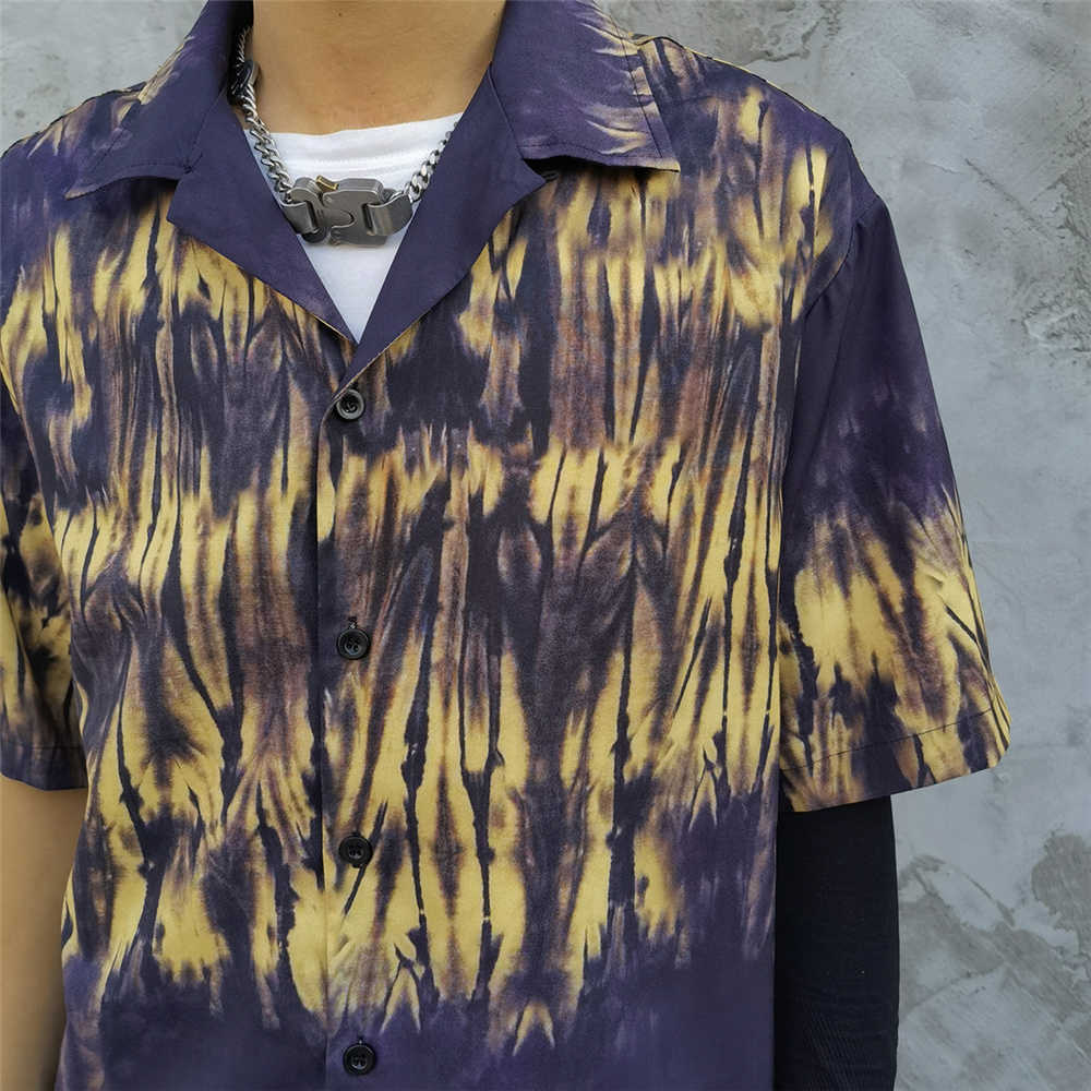 Men's Vintage Beach Shirt Hawaii Holiday Casual Harajuku Short Sleeve Tops Tie-dye Print Oversized Summer Hawaiian Shirt 210601