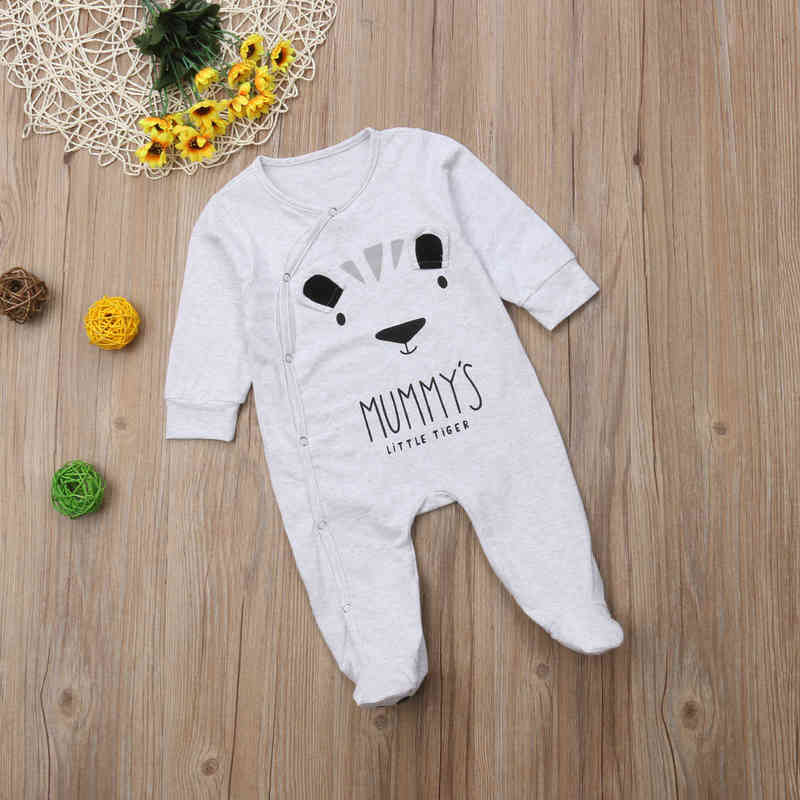 Hot Newborn Baby Boy Girl Clothes Cartoon Animal Daddy Mummy Print Romper Sleep Suit Fit Feet Outfit Set G1221