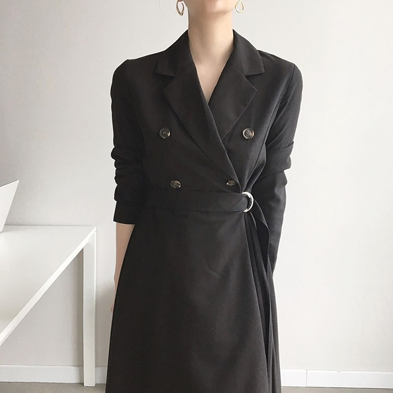 Fashion end British Wind spring and autumn Simplicity mid long double-breasted windbreaker slim temperament women's 210506