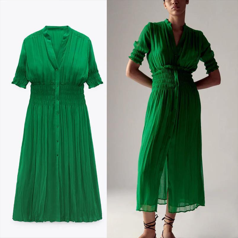 za red chiffon summer women dresses short puff sleeve elastic waist vintage midi woman button up lining party, Black;gray
za red chiffon summer women dresses short puff sleeve elastic waist vintage midi woman button up lining party, Black;gray