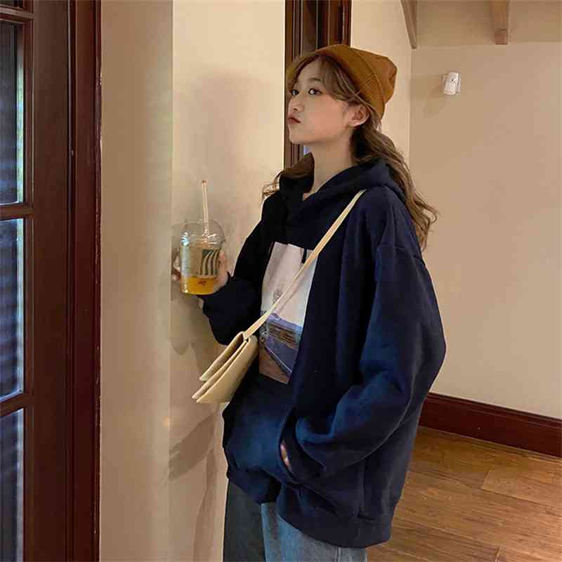 2 colors autumn and winter korean style super large print thicking hoodies womens warm sweatshirts female (F4146) 210423