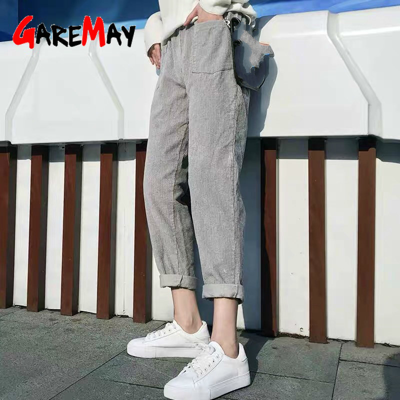 Women's Cargo Pants Thicken High Waist Trousers Soft Quality Cotton Loose Harem for 210428
