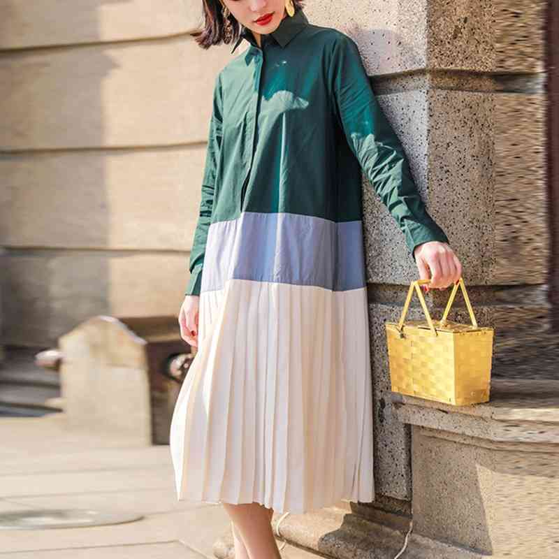 Plus Size Fashion Pleated Shirts Dress Women's Color-block Long Blouse Autumn Sleeve Patchwork Shirt Female Blusas 210603, Green
Plus Size Fashion Pleated Shirts Dress Women's Color-block Long Blouse Autumn Sleeve Patchwork Shirt Female Blusas 210603, Green