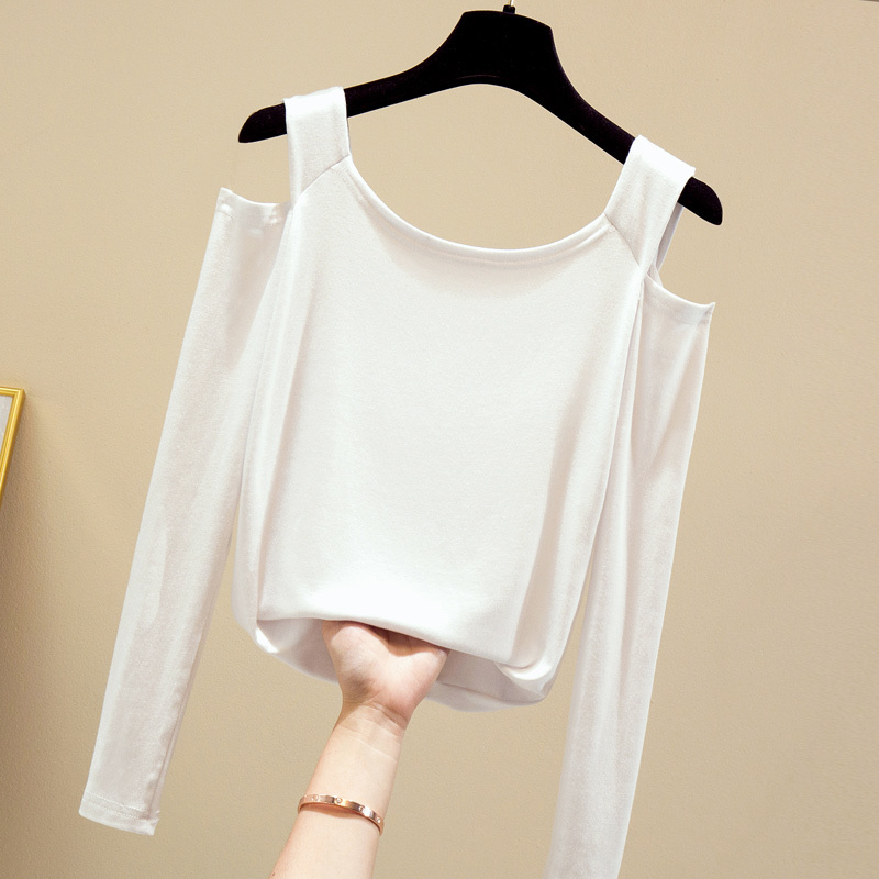 Long Sleeve Shirt Cotton Tshirt Chic Straight Office Lady Clothes Arrival Women Fall Slash Neck T-shirt 10484 210518