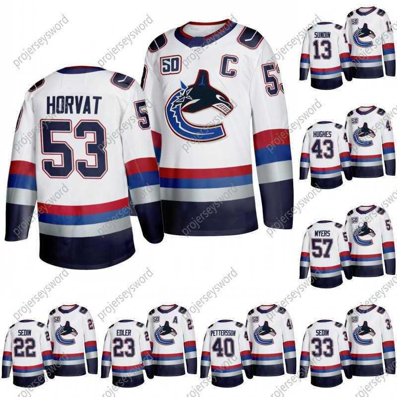 Vancouver Canucks 50th Anniversary White Jersey Bo Horvat Brock Boeser Alexander Edler Elias Pettersson Quinn Hughes Ice Hockey Jerseys, Black
Vancouver Canucks 50th Anniversary White Jersey Bo Horvat Brock Boeser Alexander Edler Elias Pettersson Quinn Hughes Ice Hockey Jerseys, Black