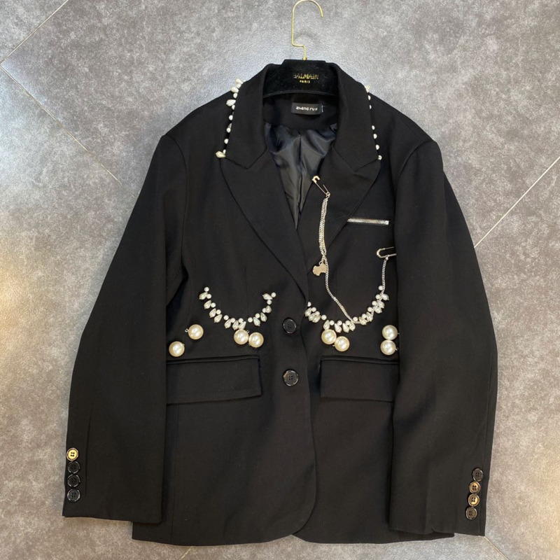 Spring Arrivals Long Sleeve Single Breasted Pearl Decorative Chain Dark Street Fashion Women Suit Coat MZ798 210525, Black
Spring Arrivals Long Sleeve Single Breasted Pearl Decorative Chain Dark Street Fashion Women Suit Coat MZ798 210525, Black