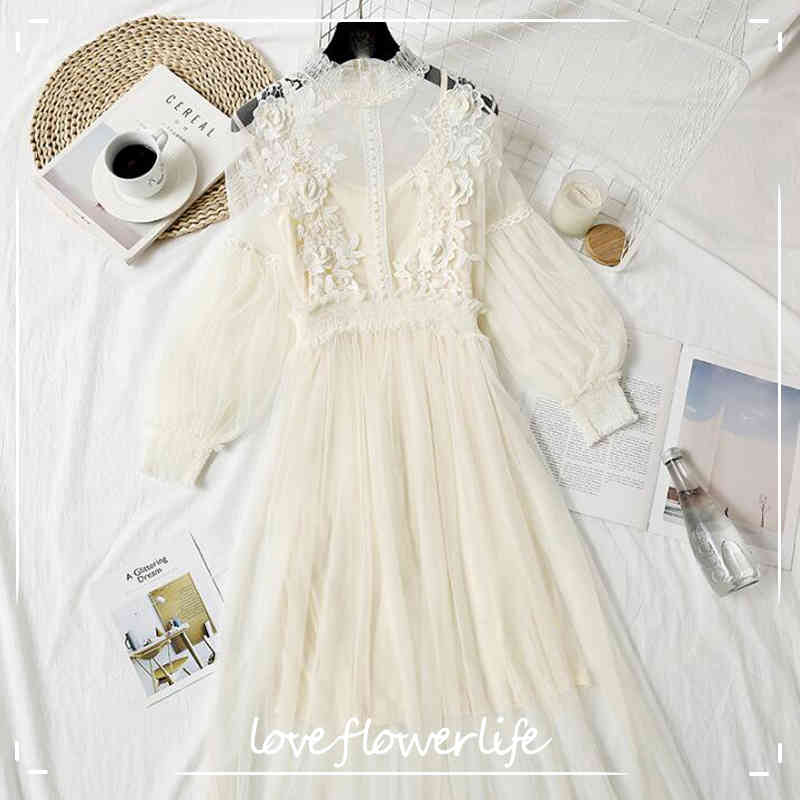 Summer Korean Vintage Stand Collar Lantern Sleeve Dress Waisted Gauze Mid-length Textural Floral Lace Hollow Out Fairy Dress 210521, Khaki
Summer Korean Vintage Stand Collar Lantern Sleeve Dress Waisted Gauze Mid-length Textural Floral Lace Hollow Out Fairy Dress 210521, Khaki