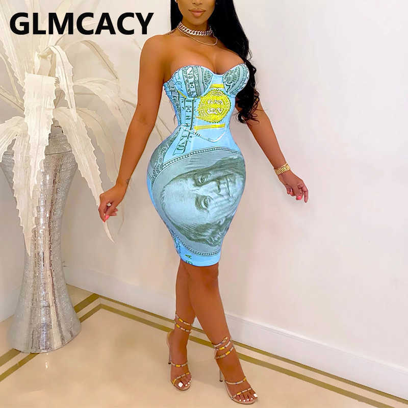 USD Printed Bodycon Slim Tube Dress 210702
