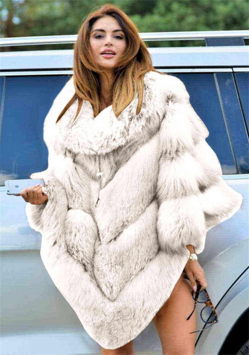 Faux Fur Coat Women Fur Winter Warm Oversized Long Sleeve Cape Poncho Overcoat Pullover Jacket Outwear Plus Size 211123