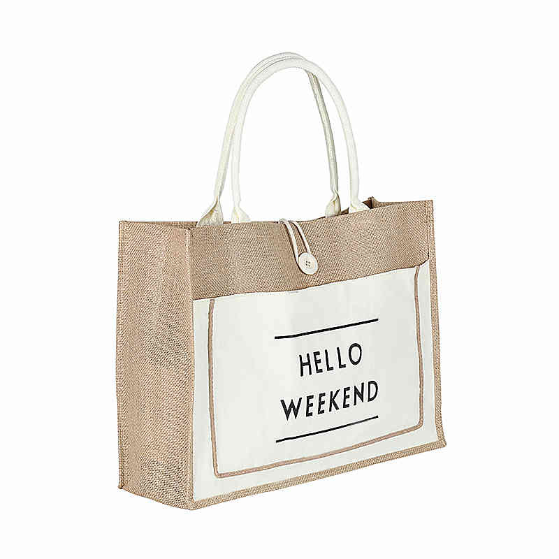 3 Color European Style Female Hello Weekend Jute Cotton Handbags Women Big Size Beach Bag For Girls Printing Shoulder Bags 210326