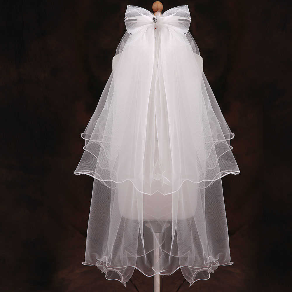 2019 New White Ivory Kids Girls First communion Veils Tulle bowknot with comb Wedding Flower Girl veil Mariage Fille X0726