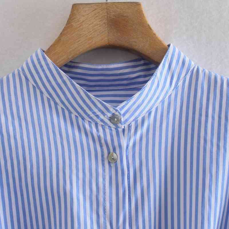 Summer Women Raglan Sleeve Striped Midi Shirt Dress Female Stand Collar Clothes Casual Lady Loose Vestido D7655 210430