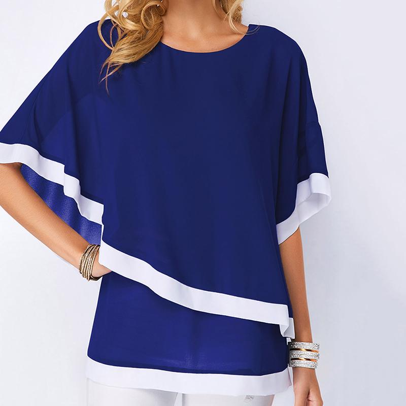 Women's Blouses & Shirts Plus Size For Women 4xl 5xl Patchwork Double Layer Tops Casual Batwing Tunic 2022 Autumn Large Chiffon