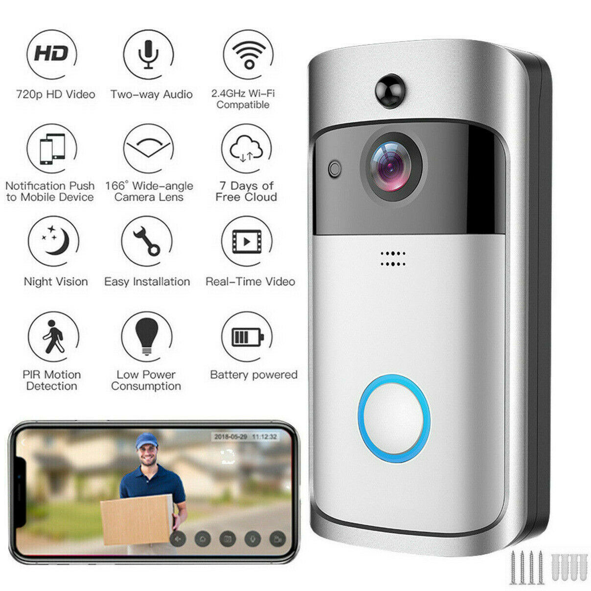 Smart Doorbell Bell Ring Camera Phone Call Intercom System Apartment Door Video Eye Wifi
Smart Doorbell Bell Ring Camera Phone Call Intercom System Apartment Door Video Eye Wifi