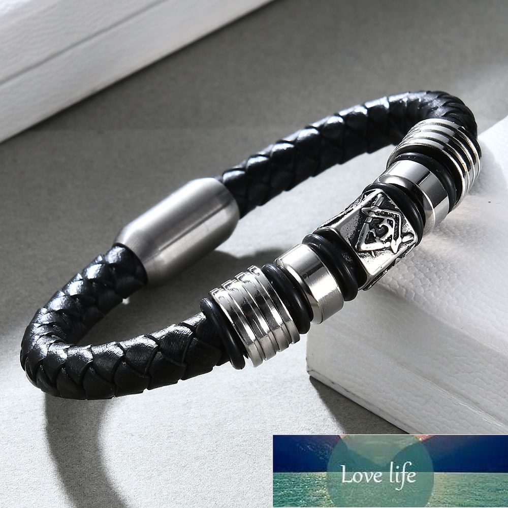 New Super Cool Men Magnetic Buckle Genuine Leather Bracelet Stainless Steel Masonic Bracelets Men Jewelry Factory price expert design Quality Latest S