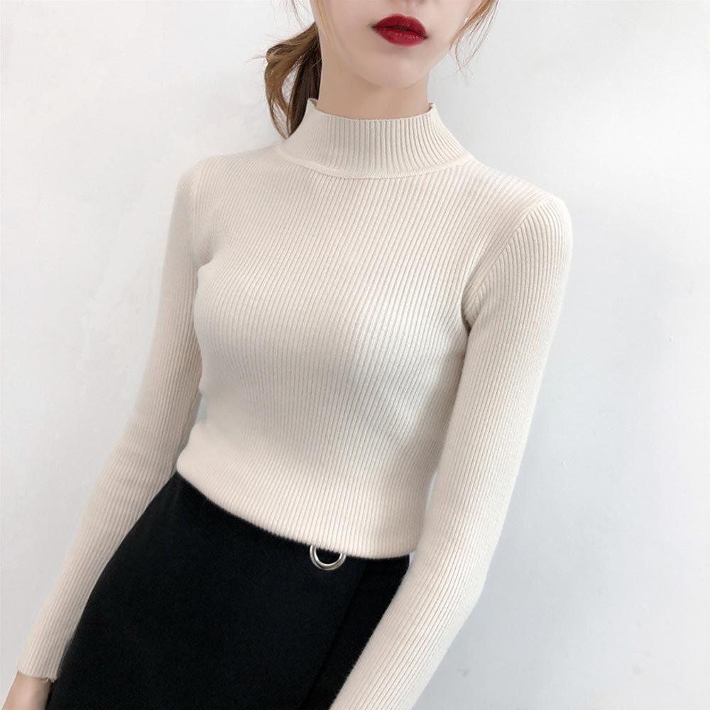 Women Autumn Winter Korean Slim Knitted Sweater Causal Solid Turtleneck High Elastic Soft Pullover Jumpers 210428