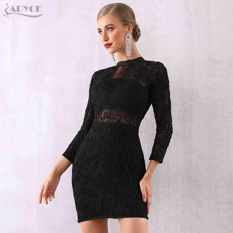 Winter Women Bandage Dress Sexy Black Long Sleeve Lace Club Vestidos Celebrity Evening Runway Party es 210423