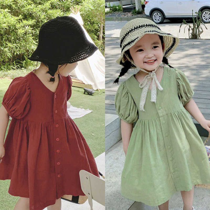 Summer Retro Cute O-Neck Puff Sleeve Dress For Girls Korean style Kids Single breasted Casual Princess Dresses 210615, Green
Summer Retro Cute O-Neck Puff Sleeve Dress For Girls Korean style Kids Single breasted Casual Princess Dresses 210615, Green