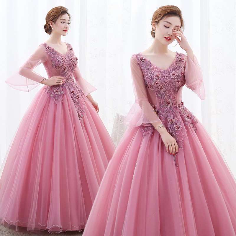 Quinceanera Dresses 2021 Beaded Party Prom Formal Three Quarter Sleeve V-neck Ball Gown Vestidos De 15 Anos QC1379