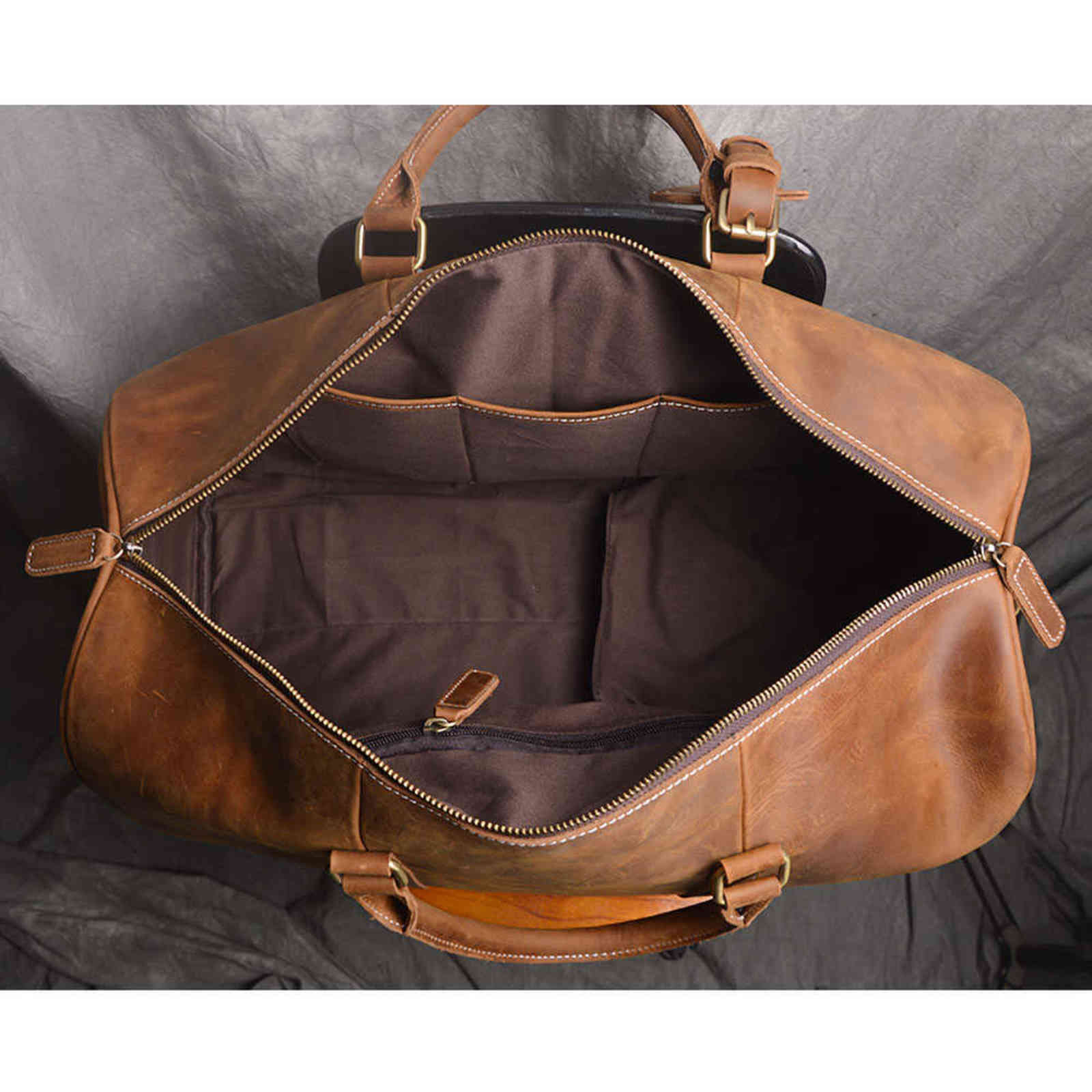 ZRCX Vintage Men's Hand Luggage Bag Travel Geunine Leather Large Capacity Single Shoulder Messenger For 15 Inch Laptop 211118