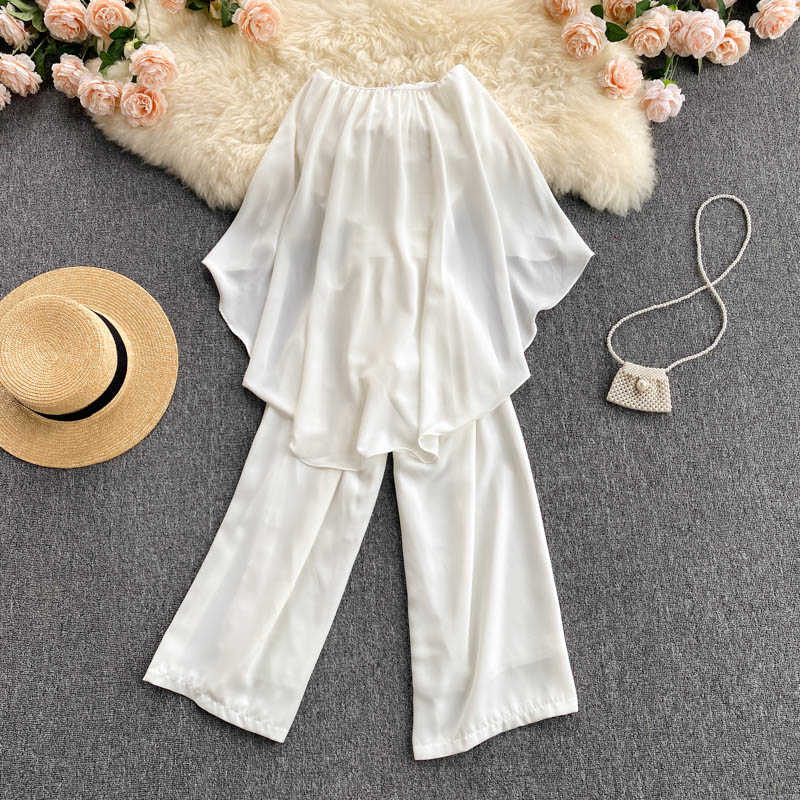 Women White Jumpsuit Fashion Summer Strapless Irregular Ruffles Sash Lace-up Wide Leg Long Pants Casual Beach Overalls 210603