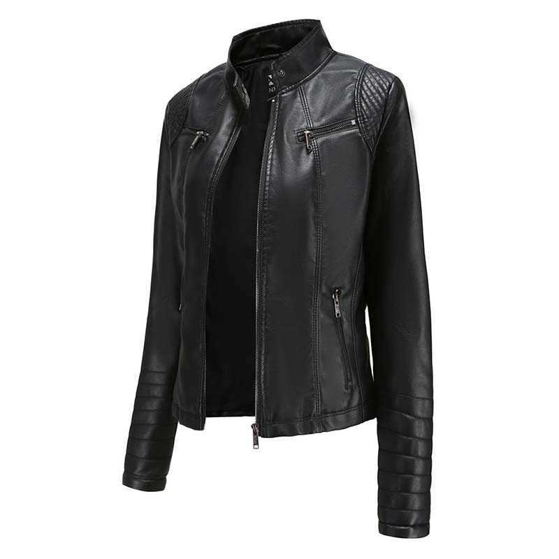 Women Faux Leather Jacket Autumn Winter Long Sleeve Plus Size Fashion Ladies Solid Zipper Biker Coat Female Casual Outwear 210603