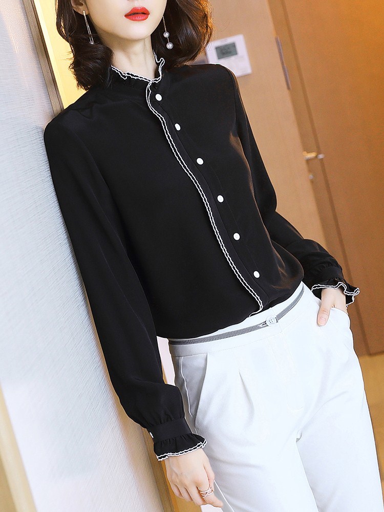 fashion Spring and Autumn Fashion style shirt dames blouses lange mouwen Office Lady Solid silk women shirts 7065 50 210427