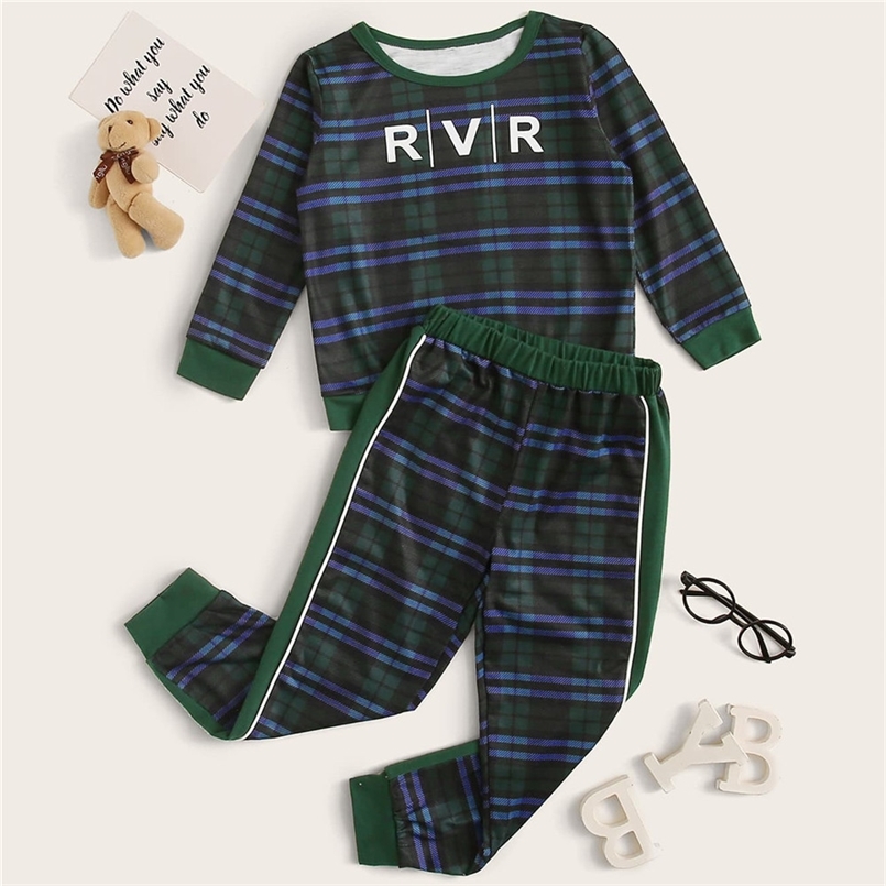 Arrival Autumn and Spring Boy Plaid Long Sleeve Suit for Kids Sets Home Wear Baby Clothing 210528