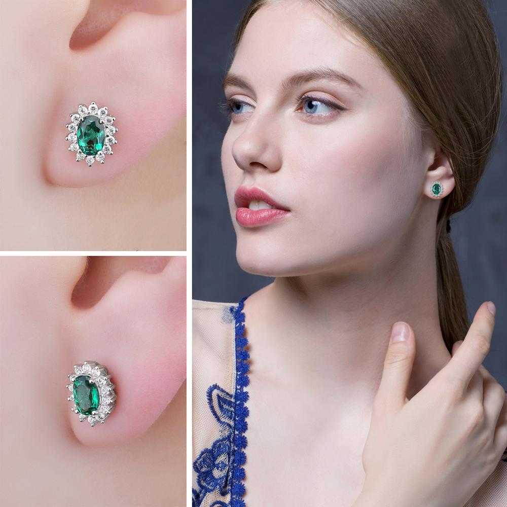 JewelryPalace Kate Middleton Simulated Green Emerald 925 Sterling Silver Stud Earrings Princess Diana Gemstone Crown Earring