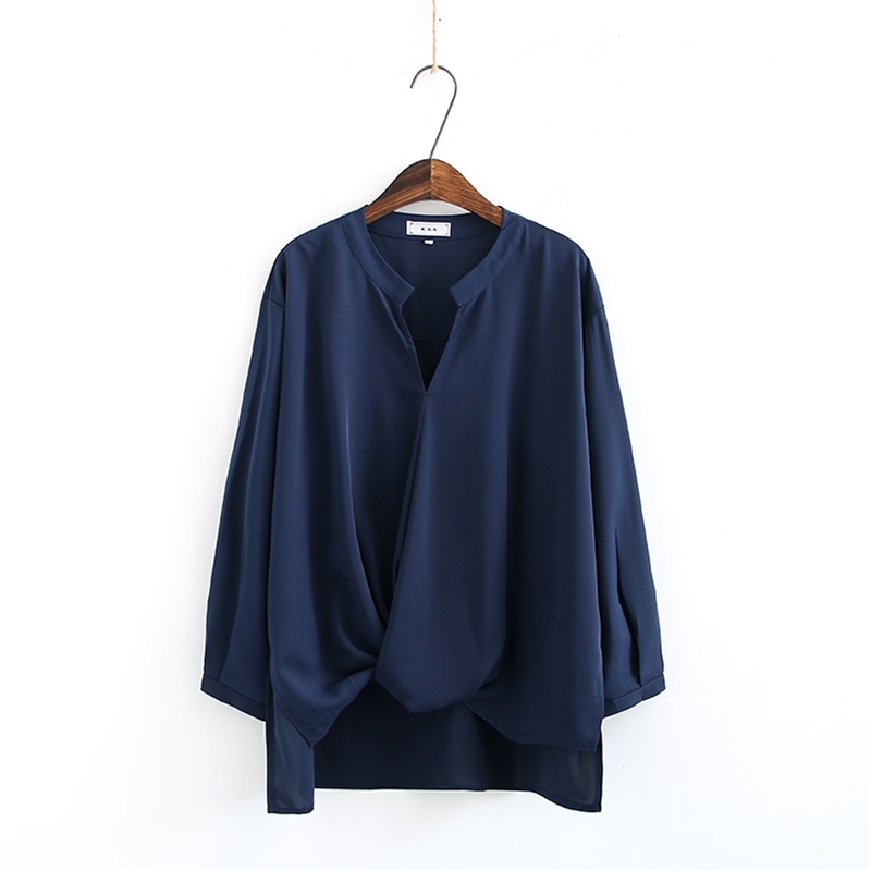 Korean Spring Large Size V-neck Shirts Women Chiffon Pullover Elegant Casual Solid 210615Z