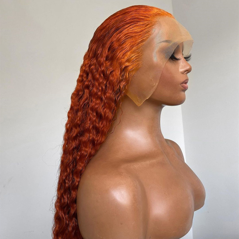 28 30 Inch Ginger Orange Colored Curly 13x4 Lace Front Human Hair Wigs 180 Deep Wave Synthetic Wig For Black Women