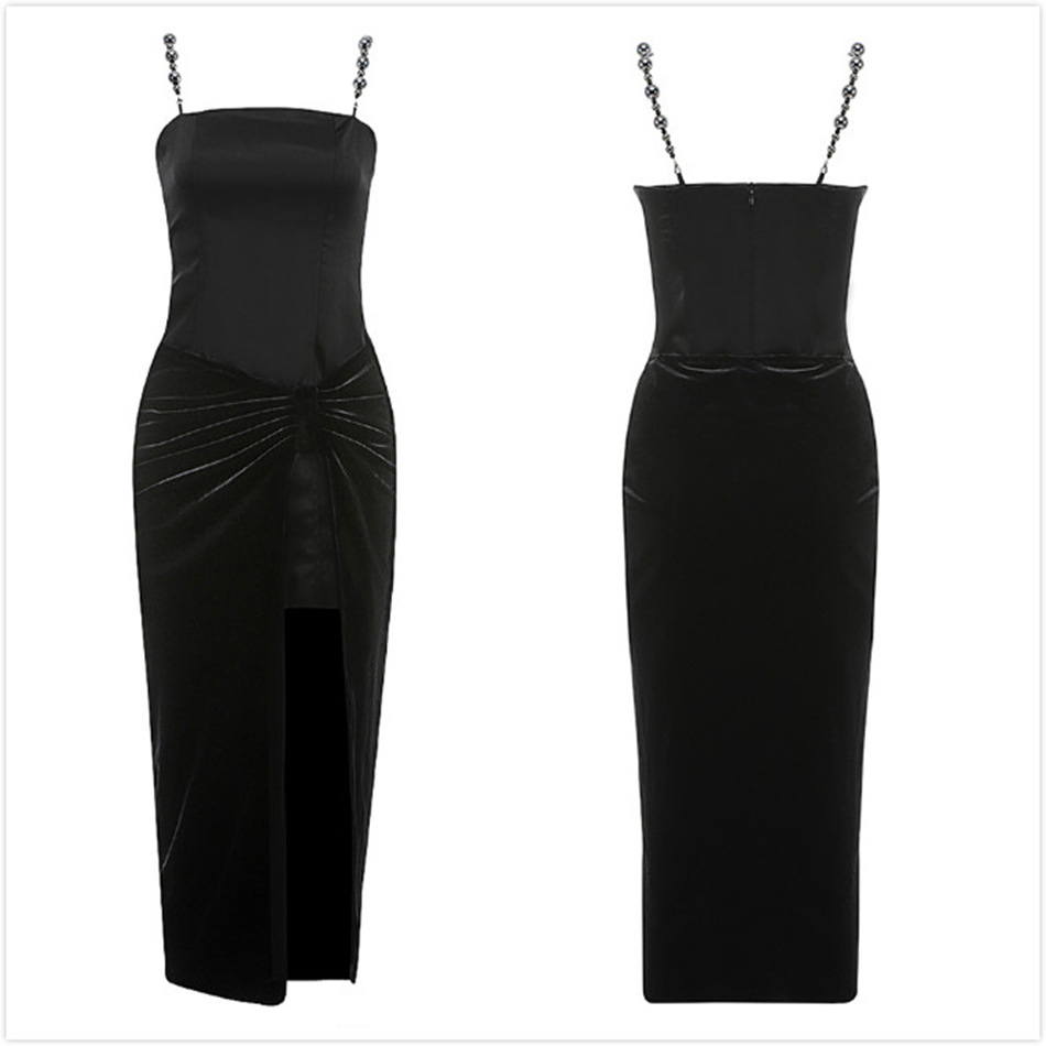 Free Women Summer Suit Bodycon Sexy Beaded Sling & Split Skirt Two-piece Set Celebrity Club Evening Party 210524