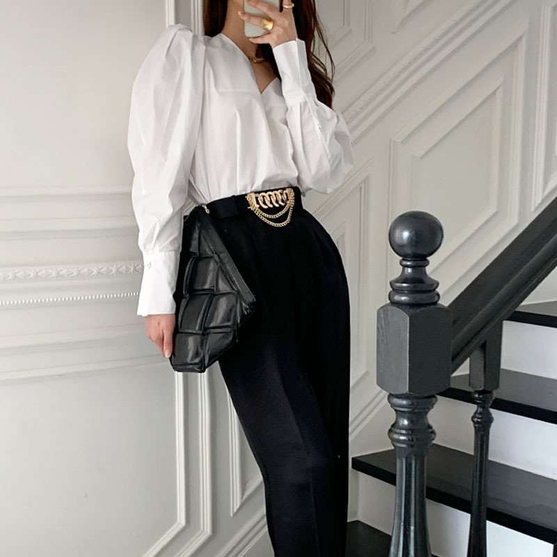 Solid White Blouse Office Lady Shirt Cotton Korean Chic Women Fashion V-neck Plus Size Loose Tops Blusas Blouses 12870 210427