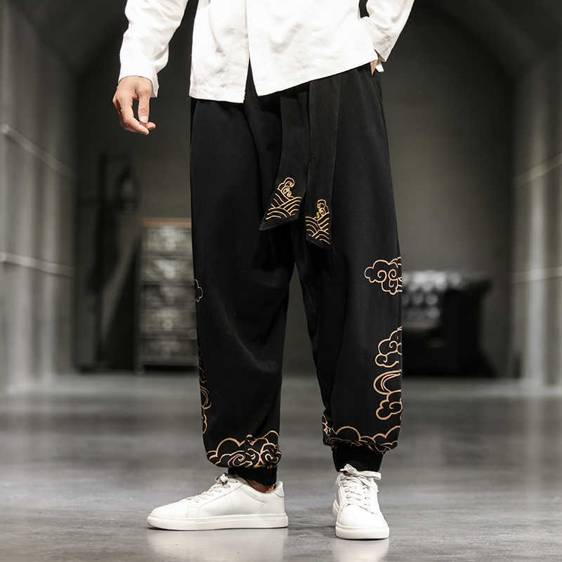 Chinese Style Retro Auspicious Clouds Print Pants Men Clothing Autumn Fashion Clothes Loose Casual Pants Plus Size Harem Pants 210930