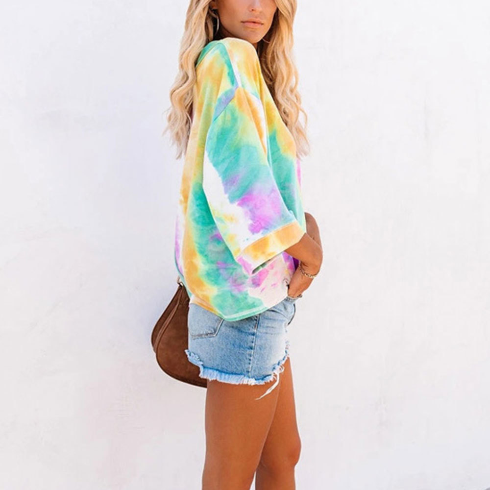 Fashion Tie Dye Print T Shirt Casual Autumn Long Sleeve O Neck Loose t Elegant Tops Hip Hop Tee 210428