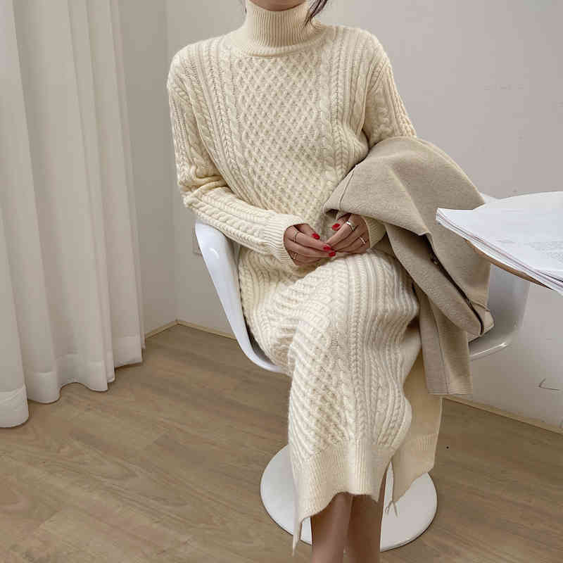 ~ twist knitted half high collar dress in fall / winter 210515