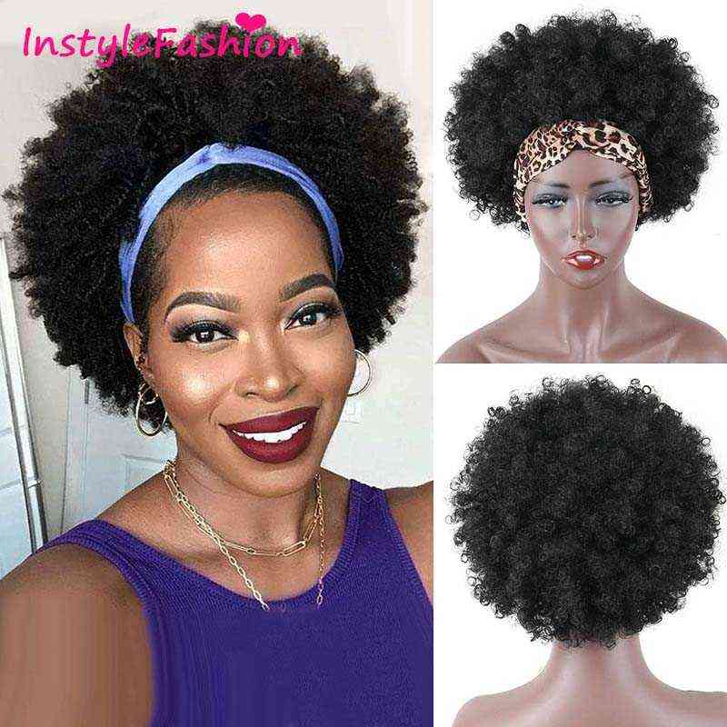 Hairpiece Afro Headband Wig Short Kinky Curly s for Black Women Natural Glueless with Headbands Free Attached Daily Use 0121