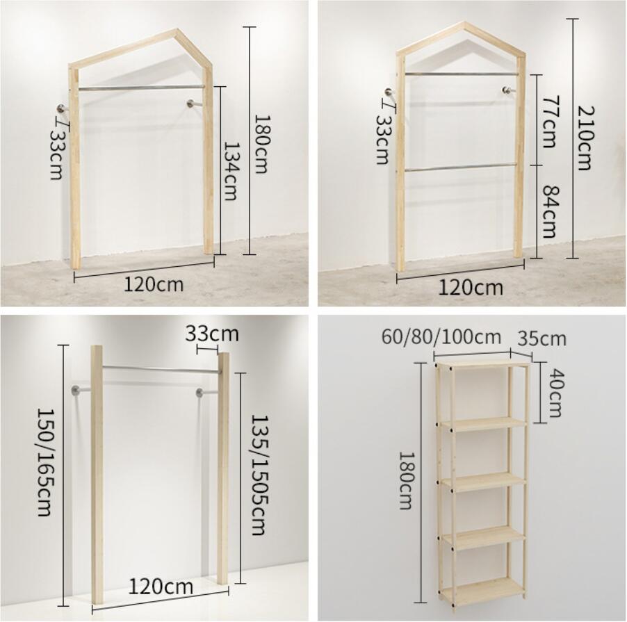 Children's clothing store creative roof display racks Commercial Furniture stainless steel solid wood wall side hanging combination rack double-l