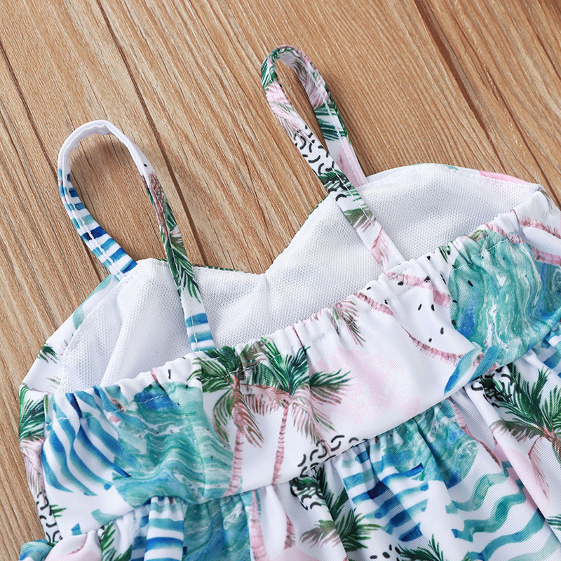 Summer Baby Girls Clothes Swim Fashion Girl Two-Pieces Halter With Coconut Flower Print Pantsuit Bathing Suit Kids Clothing