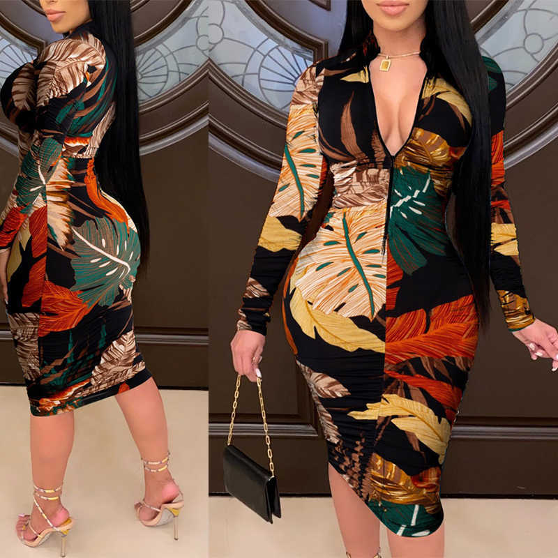 Plus Size Clothing for Women Dresses S-5XL Long Sleeve Vintage Dress Elegant High Waist Bodycon Dress Wholesale Drop 210806